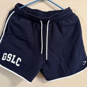 Gymshark Navy Blue Athletic Shorts with White Trim